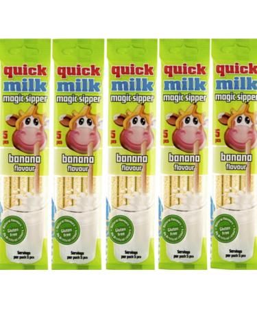 Quick Milk Banana 5 bags with 5 straws each Magic Milk Drinking Straws Straws