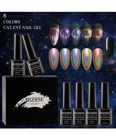 MIZHSE 2-IN-1 Holographic 9D Cat Eye Gel Nail Polish Holo Cat Eye Gel Polish Laser Nail Polish Gel Galaxy Chameleon Magnetic Gel Soak Off UV Gel with Magnet Stick and Black Gel Nail Art - Buy Online on SooperMarket.com
