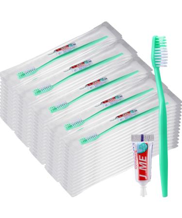 meekoo 200 Set Disposable Toothbrush with Toothpaste Individually Wrapped Travel Toothbrush Kit Homeless Hygiene Kit Bulk for Travel Hotel Shelter Homeless Nursing Home(Green Practical) Practical Green
