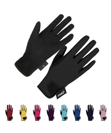 Amoy Kids Horse Riding Gloves Breathable Children Equestrian Horseback Anti-Slipping Boys & Girls Youth Outdoor Biking Cycling Sport Mitts Black L (Age 10-12)