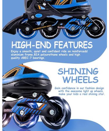 Eodora Kids Inline Skates Adjustable | Boys Girls Roller Blades with Light up Wheels | Indoor Outdoor Fun Flashing Skates | Blue Small (11J-1) - Buy Online on SooperMarket.com