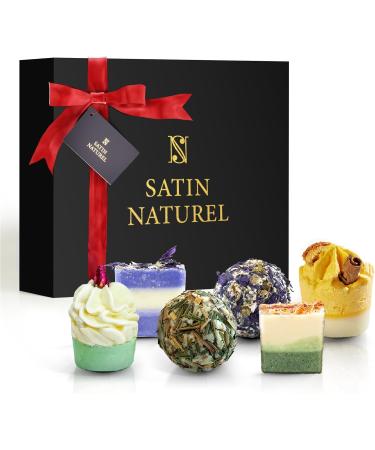 Christmas Gifts for Women: 6Pcs Bath Bombs Gift Box with Essential Oils & Shea Butter - Vegan Skincare by Satin Naturel - Buy Online on SooperMarket.com