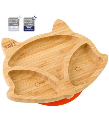 bamboo bamboo Baby and Toddler Suction Plate for Feeding and Weaning | Bamboo Fox Plate with Secure Suction | Suction Plates for Babies from 6 Months (Fox Orange)