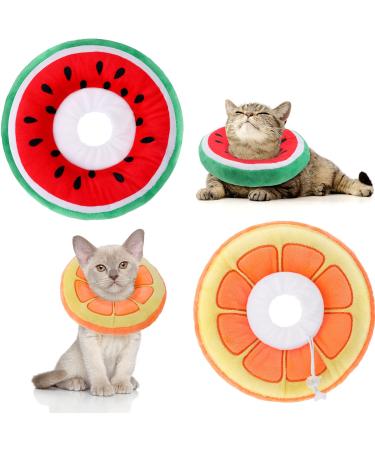 Frienda 2 Pieces Adjustable Cat Cone Collar Soft Cat Recovery Collar Cute Cat Elizabethan Collars Pet Neck Cone for Kitten and Small Dogs, Orange and Watermelon