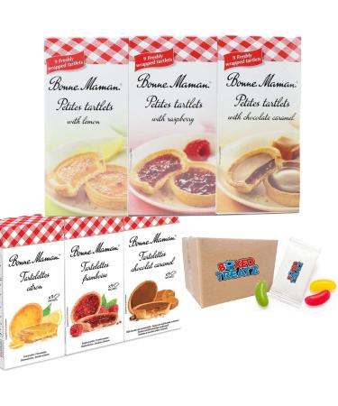 Bonne Maman Petites Tartlets - Pack Of 2 (6 x 9) - Featuring Lemon Raspberry and Chocolate Caramel Varieties. Individually Wrapped Jam Tartlets for a Fresh Afternoon Tea Delight - Boxed Treatz