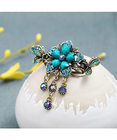 Flower Butterfly Hair Barrettes Vintage French Rhinestone Hair Clasps Claws Floral Hair Clips Accessories for Women Girls Teens (Blue C) - Buy Online on SooperMarket.com
