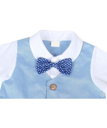 AmzBarley Baby Boys Gentleman's Tuxedo Romper Suit Blue | Long/Short Sleeve Dress Shirt Pants Vest Bowtie | Birthday Party Outfit | 3-6 Months - Buy Online on SooperMarket.com