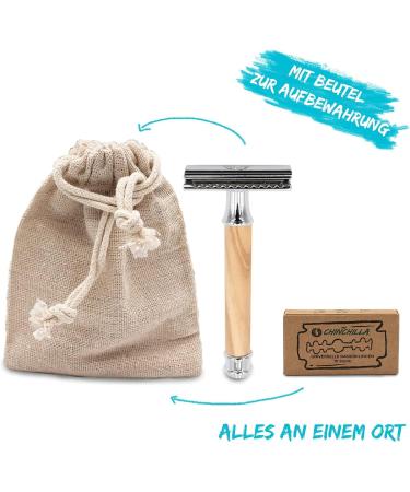 Chinchilla Razor Plane | Sustainable Olive Wood & Metal Razor | Zero Waste & Plastic-Free | Includes 10 Blades & Bags | Eco-Friendly Grooming for Men & Women - Buy Online on SooperMarket.com