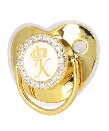 Pacifier with Golden Letters Exquisite Silicone Baby Pacifier Safe for Traveling Home (Letter K)