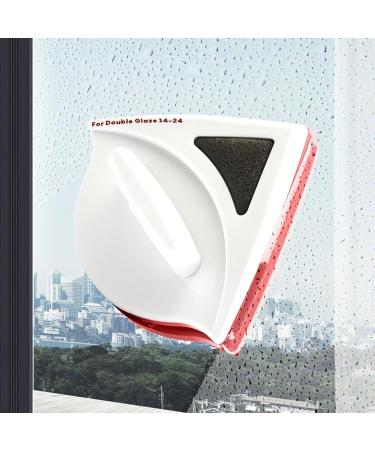 Magnetic Window Cleaner for Double Layer Windows Enhanced Powerful Magnets Double-Sided Window Cleaning Tool Anti Drop Scratch Free and Water Storage (Red 15-24mm)
