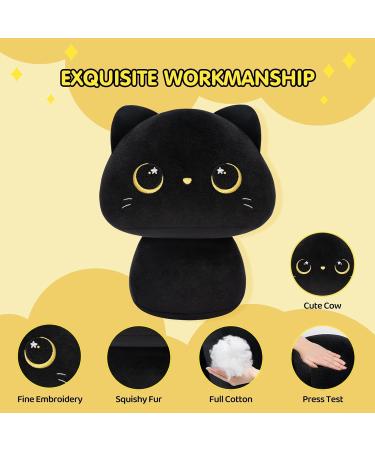 Mewaii 14'' Moon Eyes Cat Mushroom Pillow Plush - Cuddly Black Cat Stuffed Animal Toy - 14 Inch - Buy Online on SooperMarket.com