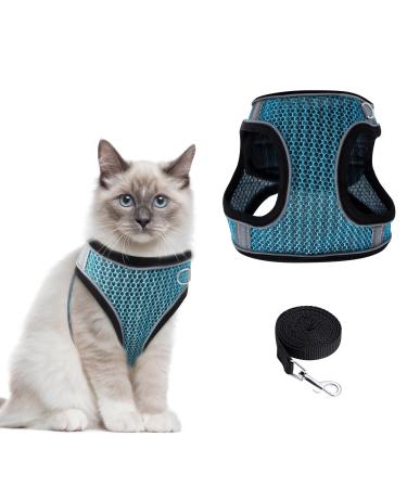 Ankilo Upgraded Harness with Leash Set Escape Proof Dog Vest Harnesses Vest Harnesses with Soft Mesh and Reflective Bands No Pull Small Dog Harness for Cats and Small Dogs (Lake-Blue S) Lake-blue S
