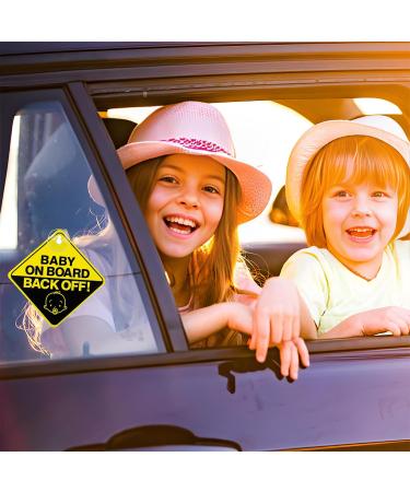 Bewudy 2 PCS Baby on Board Car Warning Sign with Suction Cups - Reusable Yellow Baby in Car Sticker (Back Off) - Eye-catching Safety Decal for Vehicles - Buy Online on SooperMarket.com