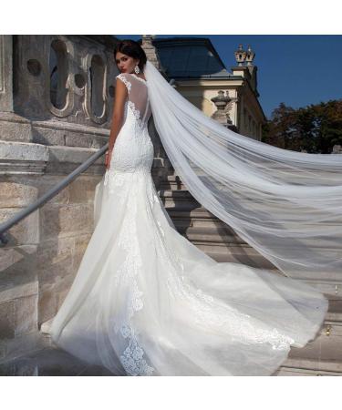Bmirth Bride Wedding Veil Cathedral Length Floral Lace Bridal Tulle Hair Accessories 118 Long Veil for Women