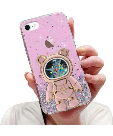 Tivenfezk Nadoli for iPhone 6/6s Treibsand B r astronaut Hidden Stander Shell caricature glitter astronaut stand soft silicone bling cell phone case.