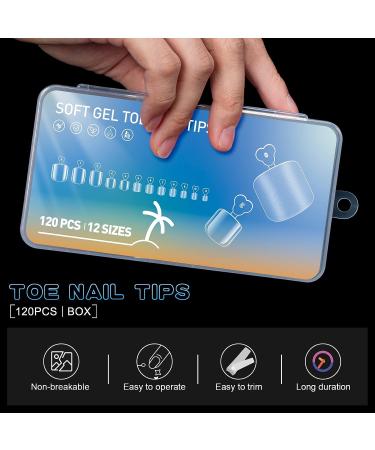 AORAEM 120PCS Soft Gel Full Cover Fake Toe Nail Tips - Clear Press On Toenails for Women, Nail Salons - 12 Sizes Acrylic Gel Nail Extensions - DIY Friendly - Buy Online on SooperMarket.com