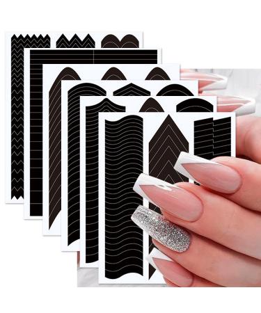 KTAABTR Nail French Manicure Edge Auxiliary Nail Sticker Self Adhesive Nail Design Wavy Line French Tip V-Shaped Stencils for Women Girls French Tips Nail Decoration 12 Sheets French Nail Stickers X342