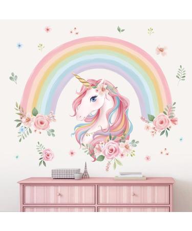 Wondever Large Rainbow Wall Decals Unicorn Flower Peel and Stick Stickers for Girls Bedroom Nursery - Buy Online on SooperMarket.com