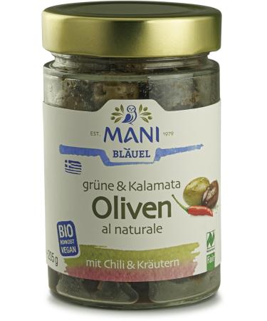 Mani Bl uel Organic Green&Kalamata Olives al naturale Chili&Herbs (2 x 205 gr)