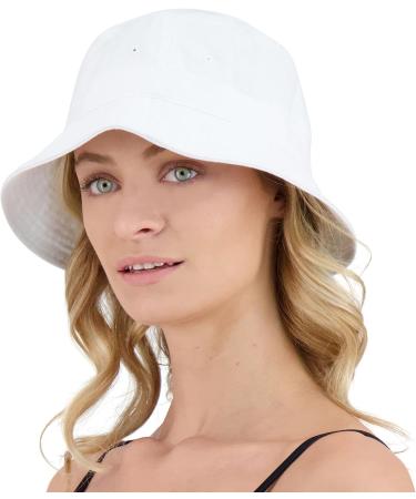 Cute Cotton Bucket Hat for Beach Sun Summer Travel - White (XS-S) - Men, Women, Teens - Packable & Lightweight - Buy Online on SooperMarket.com
