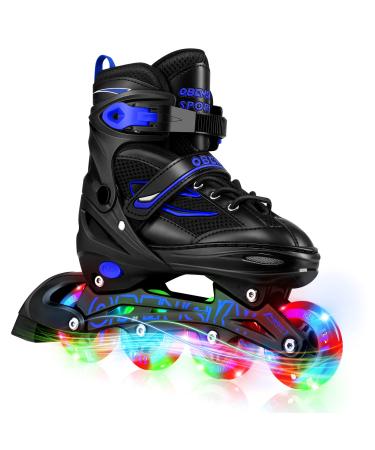 OBENSKY Girls Skates Adjustable Inline Skates for Boys and Girls, Fun Illuminating Beginner Inline Skates for Kids with All Light Up Wheels, Indoor Outdoor Roller Blades for Toddler and Youth Large - Youth ( 4- 7 US) Blue