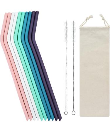 10 All Straws - Reusable Silicone Straws for 30 and 20 oz - Flexible Easy to Clean with 1 Carrying Bag and 2 Cleaning Brushes Multicolor BPA Free Bent Smoothie Straw