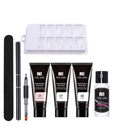 Nail set set gel nail extension gel Quick Extension Building acrylic nail gel 3 colies poly-gel set DIY exclusive nail styling at home 1 nail scraper 1 x double slide 1 x set artificial nails uniform size # 06