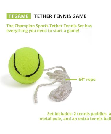Champion Sports TTGAME Tetherball Tennis Swingball Outdoor Game for Kids & Adults - Backyard Tether Kit with Tennis Ball and Paddle Set - Buy Online on SooperMarket.com