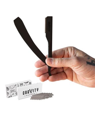 Barber Straight Razor - Stainless Steel Straight Razor Kit with 10 Derby Premium Blades (Matte Black)
