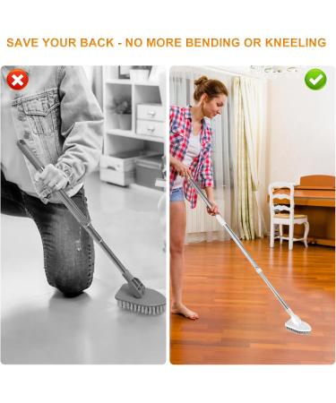 Keyohome Scrub Cleaning Brush with Telescopic Handle 180 Rotatable Tub Tile Scrubber Brush Detachable Shower Cleaner Brush 3 Kinds Brush Heads Stiff Bristle Scrub Sponge Microfibre Pad - Buy Online on SooperMarket.com