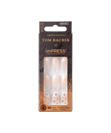 KISS TOM BACHIK x imPRESS Press-On Manicure Nail Kit  Style You Fancy Huh Medium Almond Neutral Press-On Nails  Includes Prep Pad  Mini Nail File  Cuticle Stick  & 30 Fake Nails