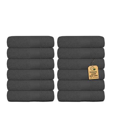 Softolle Premium Wash Cloths - 100% Combed Ring Spun Cotton WashCloth - Pack of 12 Luxury Washcloths Ultra Soft Face Towels - Highly Absorbent Wash Cloth for Face- 13 x 13 Inches (Grey)