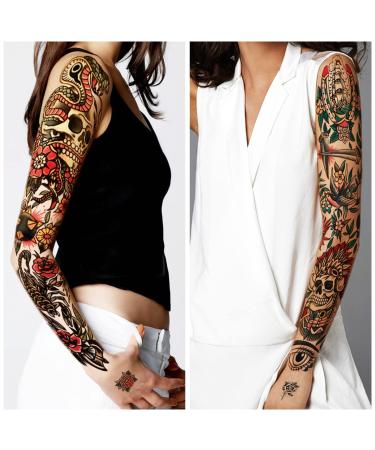 Classic Sailor Jerry Style Temporary Tattoo Sleeves - 55 Old School Stickers for Adults, Kids, Men, Women - American Traditional Flower Design - Buy Online on SooperMarket.com