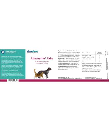 Almapharm Almacym for Dogs & Cats - 125 Tabs Supplement for Inadequate Digestion & Exocrine Pancreatic Insufficiency - International Shipping Available - Buy Online on SooperMarket.com