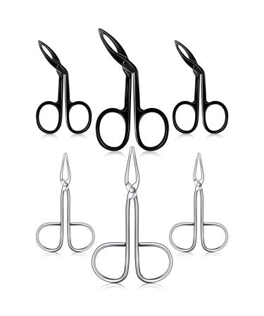 6 Pieces Scissors Shaped Eyebrow Tweezers Flat Tip Tweezers Hair Plucker and Slanted Tip Tweezers Stainless Steel Scissor Handle Tweezers Flat Straight Tip Tweezers Brow Hair Remover (Silver  Black)