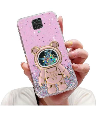 Tivenfezk Nadoli for Xiaomi Redmi Note 9 Pro Treisand B r Astronaut Hidden Stand Shell caricature glitter astronaut stand soft silicone bling mobile phone case.