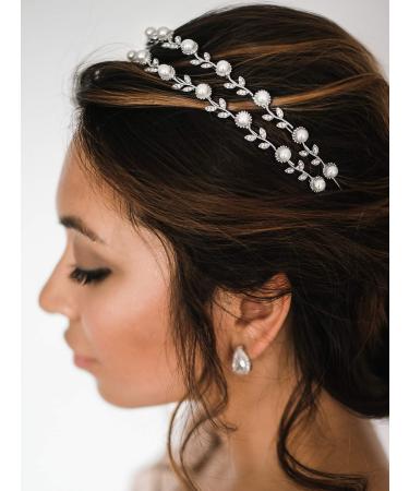 SWEETV Pearl Wedding Headband - Silver Double Band Bridal Tiara Hair Accessory - Buy Online on SooperMarket.com
