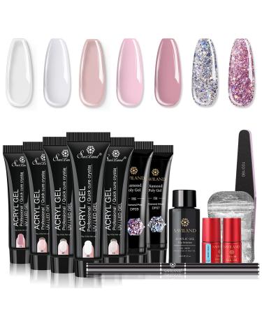 Saviland Nudes Poly Gel Nail Kit Glitter Poly Gel Nail 7 Colors Builder Nail Gel Nature Series Poly Nail Extension Gel Nail Enhancement Manicure Kit for Starter and Professional Nail Technician Nudes Pink