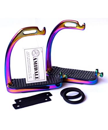 AMIDALE RAINBOW PEACOCK STIRRUPS HORSE RIDING IRON FILLIS MULTI COLOR BNWT 4.00 INCHES