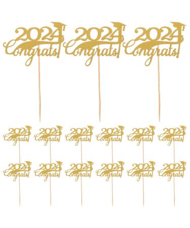 HOLIDYOYO 15pcs 2024 Graduation Cake Inserts Top Hat Cake Decors Class of 2024 Cupcake Picks 2024 Graduation Cupcake Toppers Graduation Cake Decorations Graduate Paper Dining Table