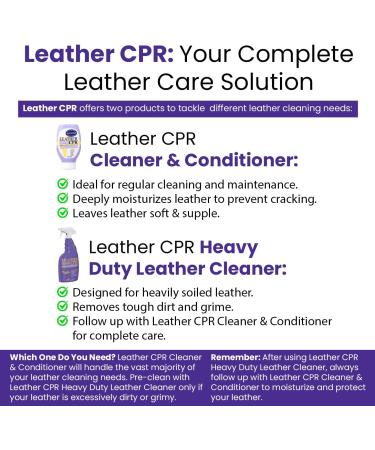 Leather CPR Heavy Duty Cleaner 22oz - Fast & Effective Leather Care for Furniture Cars Purses Shoes & More - Buy Online on SooperMarket.com