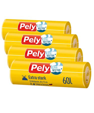 Pely pull tape garbage bags extra strong - climate -neutralized by compensation advantage pack (4 x 10 pieces) yellow for the disposal of residual waste (60 liters)