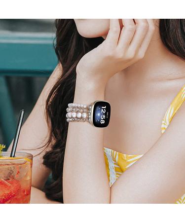 Women's Handmade Beaded Bracelet Band for Fitbit Versa 3/Sense - White/Grey - Buy Online on SooperMarket.com