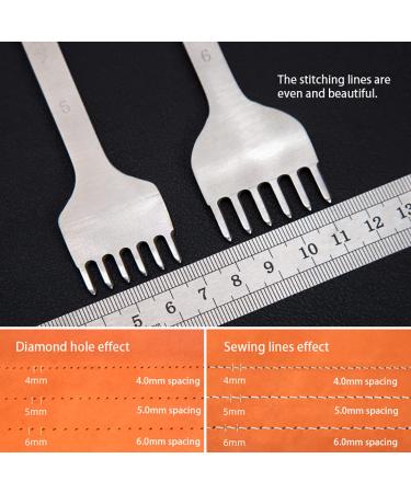 WUTA Leather Hole Punch Tool Set - 6mm Pricking Iron with 1/2/4/6 Prong Tooth Lacing Diamond Stitching Chisel for DIY Leather Craft Kits - Silver - Buy Online on SooperMarket.com