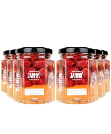 BeeHype Jammin Strawberries in Pure Acacia Honey with Vitamins Minerals and Antioxidants 6 x 220g Jammin Pack of 6
