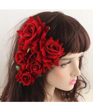 SUNTRADE 4 Pieces Women Rose Hairpin Bridal Rose Brooch Hair Clip Wedding Floral Clips for Woman Girl Party Wedding (Wine Red) - Buy Online on SooperMarket.com