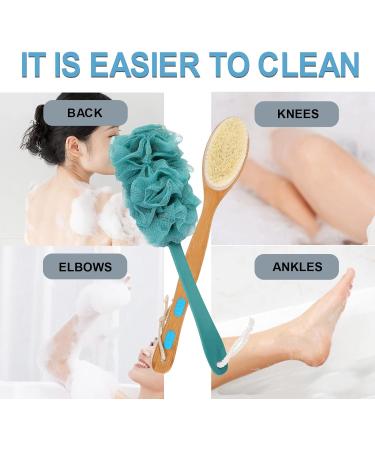 2 Pack Bath Brush Set: Long-Handled Luffa Brush & Double-Sided Bristle Brush with Hooks - Buy Online on SooperMarket.com