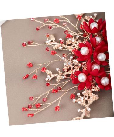 HAPINARY Handmade Comb Hair Insert Comb Bridal Headpiece Flower Hair Combs Wedding Side Comb Wedding Hair Combs Pearl Comb Clip Crystal Headpiece Tiara Red Hanfu Bride Headgear - Buy Online on SooperMarket.com