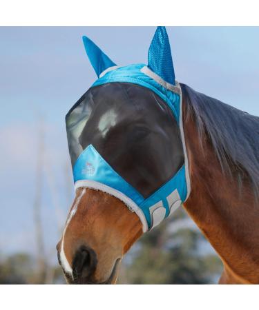Harrison Howard Caremaster Pro Luminous Horses fly mask UV protection fleece padding with ear protection dresden blue cold blood (XL) cold blood (XL) voodoo blue