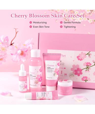 Cherry Blossom Skin Care Set for Teen Girls | 5-Piece Kit with Cleanser Toner Serum Eye & Facial Cream - Perfect Gift for Women - Buy Online on SooperMarket.com